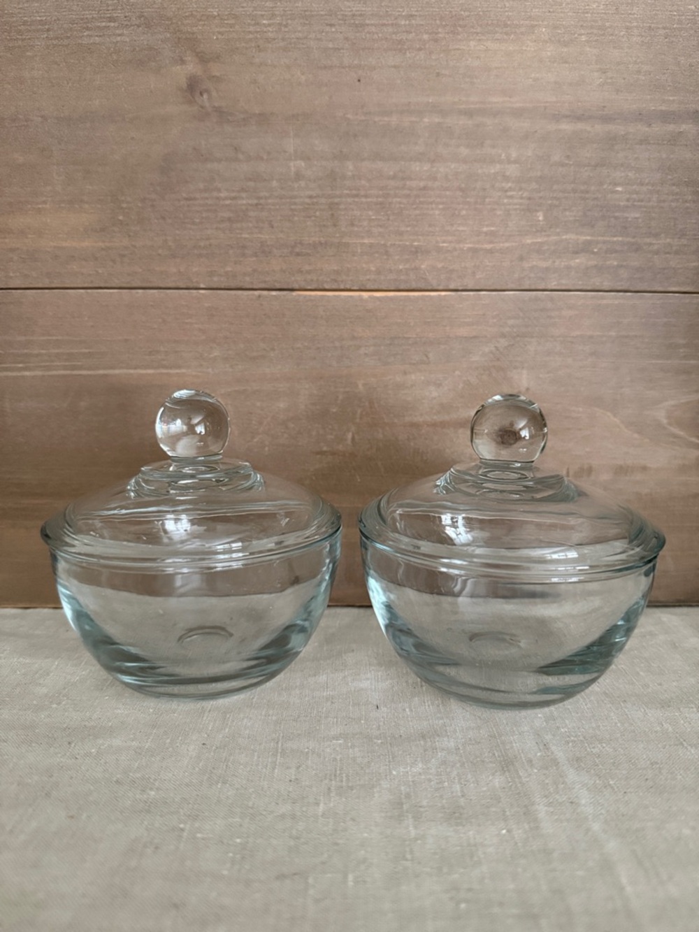 Clear Glass Lidded Bowls - Set of 2